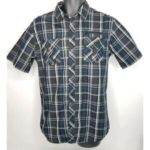 Burnside Mens Button-up Short Sleeve Plaid Shirt w/ Pockets and Zipper Detail M